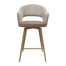 Hanson - Beige Fabric & Vintage Stone Faux Leather Two Tone Return Swivel Bar Stool with Oak-Effect Legs (Single)