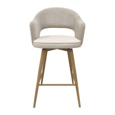 Hanson - Beige Fabric & Ivory Faux Leather Two Tone Return Swivel Bar Stool with Oak-Effect Legs (Single)