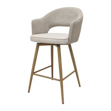 Hanson - Beige Fabric & Ivory Faux Leather Two Tone Return Swivel Bar Stool with Oak-Effect Legs (Single)