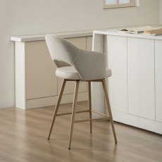 Hanson - Beige Fabric & Ivory Faux Leather Two Tone Return Swivel Bar Stool with Oak-Effect Legs (Single)