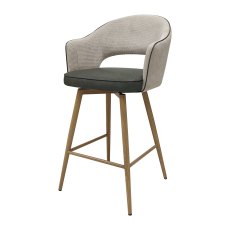 Hanson - Beige Fabric & Olive Faux Leather Two Tone Return Swivel Bar Stool with Oak-Effect Legs (Single)