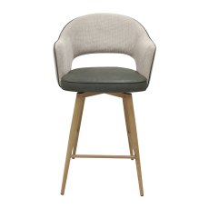 Hanson - Beige Fabric & Olive Faux Leather Two Tone Return Swivel Bar Stool with Oak-Effect Legs (Single)