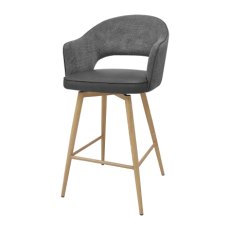 Hanson - Grey Fabric & Dark Grey Faux Leather Two Tone Return Swivel Bar Stool with Oak-Effect Legs (Single)