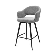 Sterling - Grey Boucle Fabric Swivel Bar Stool with Black Legs (Single)