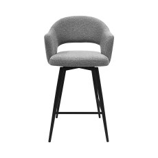 Sterling - Grey Boucle Fabric Swivel Bar Stool with Black Legs (Single)
