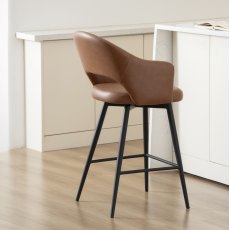 Sterling - Tan Faux Leather Swivel Bar Stool with Black Legs (Single)