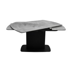 Verona - Light Grey Gloss Sintered Stone Swivel Extendable Dining Table with Fluted Black Pedestal