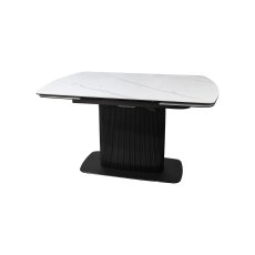 Verona - White Gloss Sintered Stone Swivel Extendable Dining Table with Fluted Black Pedestal