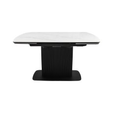 Verona - White Gloss Sintered Stone Swivel Extendable Dining Table with Fluted Black Pedestal