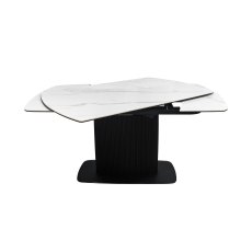 Verona - White Gloss Sintered Stone Swivel Extendable Dining Table with Fluted Black Pedestal