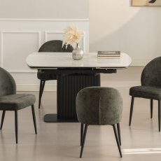 Verona - White Gloss Sintered Stone Swivel Extendable Dining Table with Fluted Black Pedestal
