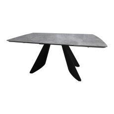 Levanti - Light Grey Gloss Sintered Stone 6-8 Seater Double-End Extension Dining Table with Tapered Black Base