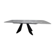Levanti - Light Grey Gloss Sintered Stone 6-8 Seater Double-End Extension Dining Table with Tapered Black Base