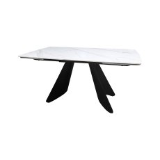 Levanti - White Gloss Sintered Stone 6-8 Seater Double-End Extension Dining Table with Tapered Black Base