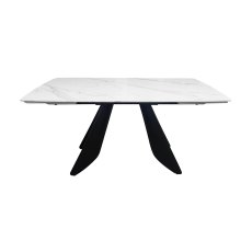 Levanti - White Gloss Sintered Stone 6-8 Seater Double-End Extension Dining Table with Tapered Black Base