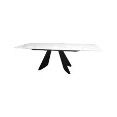 Levanti - White Gloss Sintered Stone 6-8 Seater Double-End Extension Dining Table with Tapered Black Base