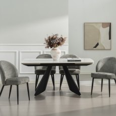Levanti - White Gloss Sintered Stone 6-8 Seater Double-End Extension Dining Table with Tapered Black Base