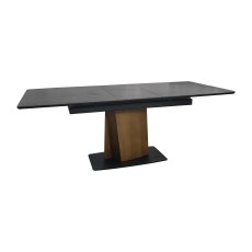 Nero - Pop-Up Extension Matt Dark Grey Sintered Stone Dining Table with Bronze Brushed Pedestal