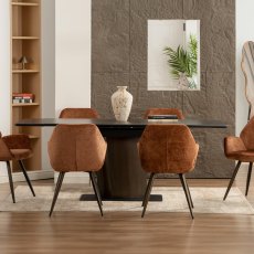 Nero - Pop-Up Extension Matt Dark Grey Sintered Stone Dining Table with Bronze Brushed Pedestal