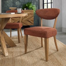 Ellipse Rustic Oak Upholstered Dining Chair - Auburn Fabric (Pair)
