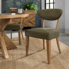 Ellipse Rustic Oak Upholstered Dining Chair - Green Fabric (Pair)