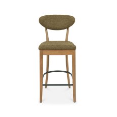 Ellipse Rustic Oak Upholstered Bar Stool - Green Fabric (Pair)