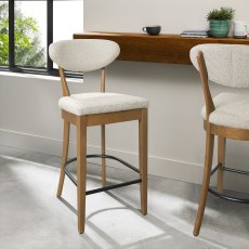 Ellipse Rustic Oak Upholstered Bar Stool - Oatmeal Fabric (Pair)