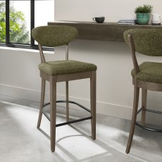 Ellipse Fumed Oak Upholstered Bar Stool - Green Fabric (Pair)