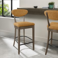 Ellipse Fumed Oak Upholstered Bar Stool - Mustard Fabric (Pair)