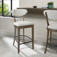 Ellipse Fumed Oak Upholstered Bar Stool - Oatmeal Fabric (Pair)