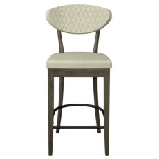 Ellipse Fumed Oak Upholstered Bar Stool - Ivory Bonded Leather (Pair)