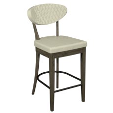 Ellipse Fumed Oak Upholstered Bar Stool - Ivory Bonded Leather (Pair)