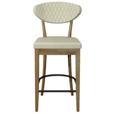 Ellipse Rustic Oak Upholstered Bar Stool - Ivory Bonded Leather (Pair)