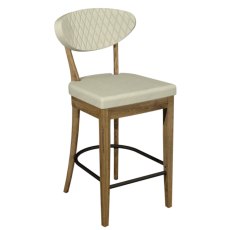 Ellipse Rustic Oak Upholstered Bar Stool - Ivory Bonded Leather (Pair)