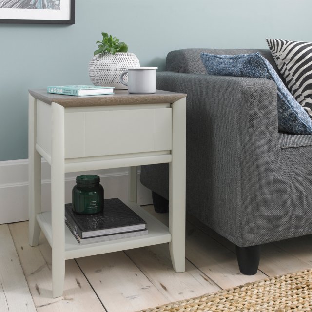 Premier Collection Bergen Grey Washed Oak & Soft Grey Lamp Table With Drawer