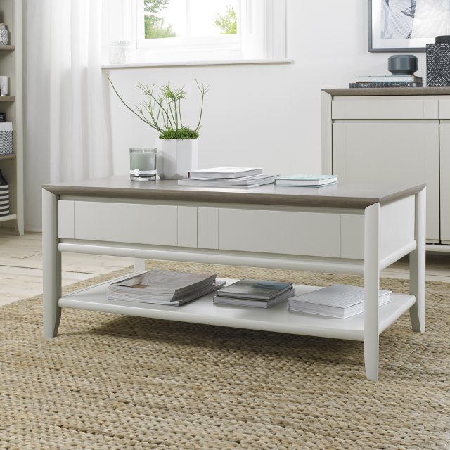 Premier Collection Bergen Grey Washed Oak & Soft Grey Coffee Table With Drawer
