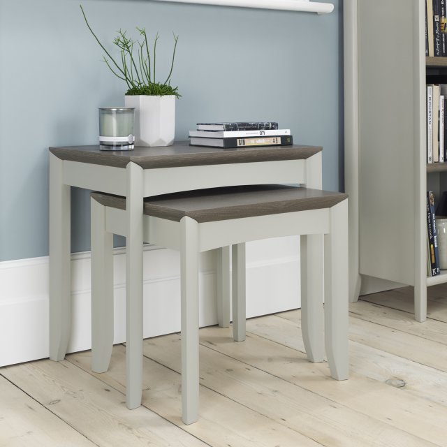 Premier Collection Bergen Grey Washed Oak & Soft Grey Nest Of Lamp Tables