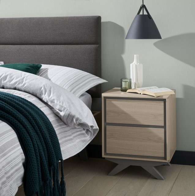 Premier Collection Brunel Scandi Oak & Dark Grey 2 Drawer Nightstand