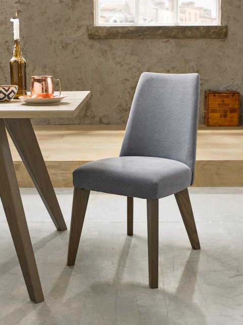 Bentley Designs Cadell Aged Oak Upholstered Chair - Slate Blue (Pair)