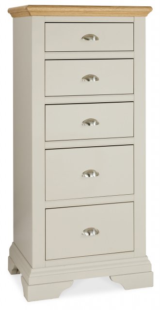 Premier Collection Hampstead Soft Grey & Pale Oak 5 Drawer Tall Chest