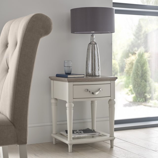 Premier Collection Montreux Grey Washed Oak & Soft Grey Lamp Table With Drawer