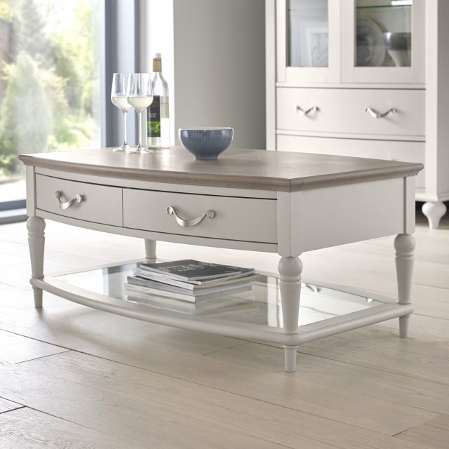 Premier Collection Montreux Grey Washed Oak & Soft Grey Coffee Table With Drawers