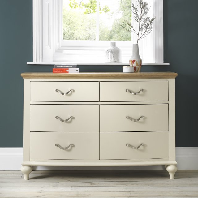 Premier Collection Montreux Pale Oak & Antique White 6 Drawer Wide Chest