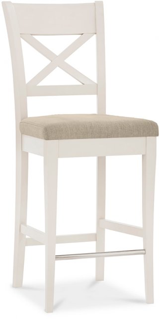 Premier Collection Montreux Antique White X Back Bar Stool - Sand Colour Fabric (Pair)