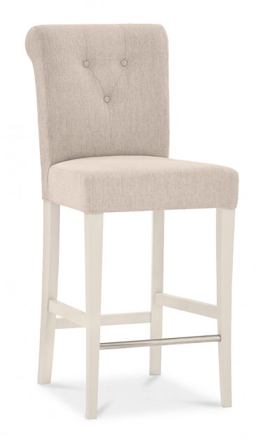 Premier Collection Montreux Antique White Uph Bar Stool - Sand Colour Fabric (Pair)