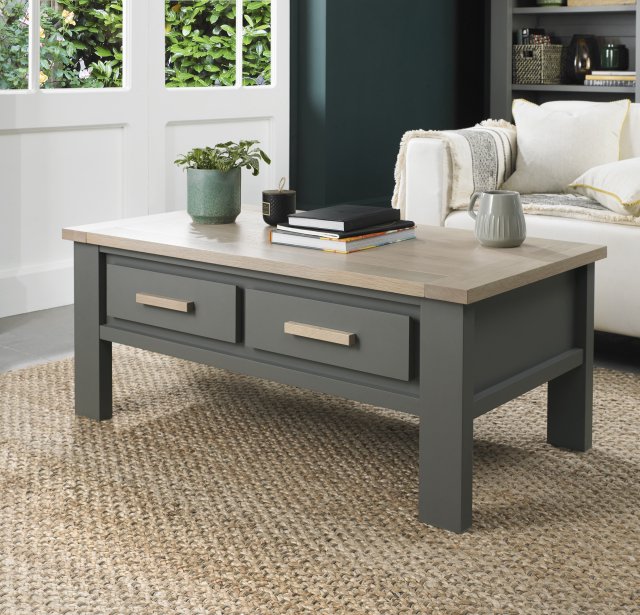 Premier Collection Oakham Dark Grey & Scandi Oak Coffee Table With Drawers