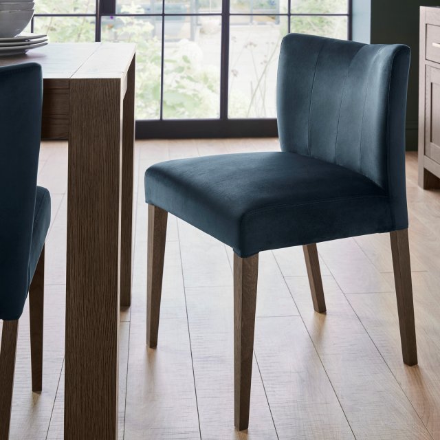 Premier Collection Turin Dark Oak Low Back Uph Chair - Dark Blue Velvet Fabric (Pair)