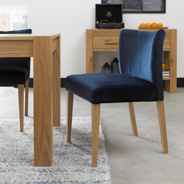 Bentley Designs Turin Light Oak Low Back Uph Chair - Dark Blue Velvet Fabric (Pair)