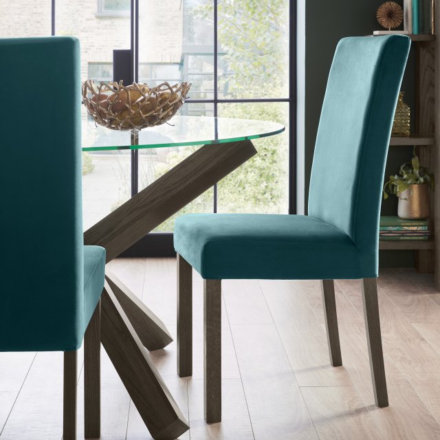 Premier Collection Parker Dark Oak Square Back Chair - Sea Green Velvet Fabric  (Pair)