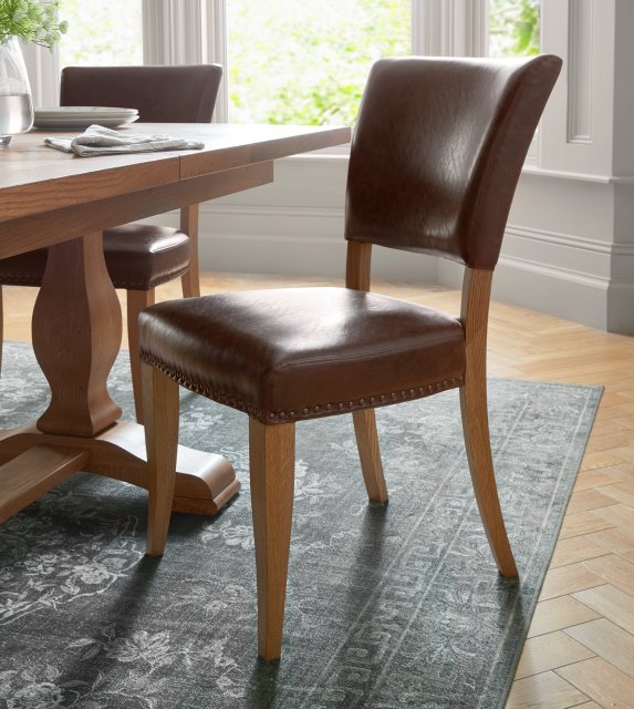 Signature Collection Belgrave Rustic Oak Uph Chair -  Espresso Faux Leather  (Pair)